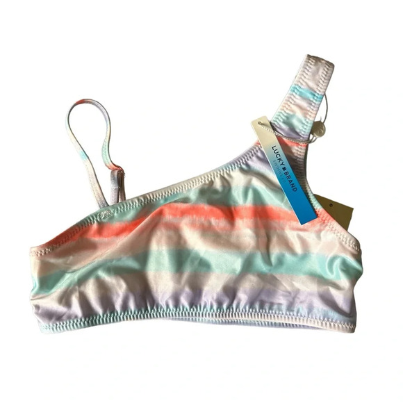 LUCKY BRAND Girls One shoulder Pastel Multi Color Bikini Top Size Medium 8-10 - Picture 3 of 4